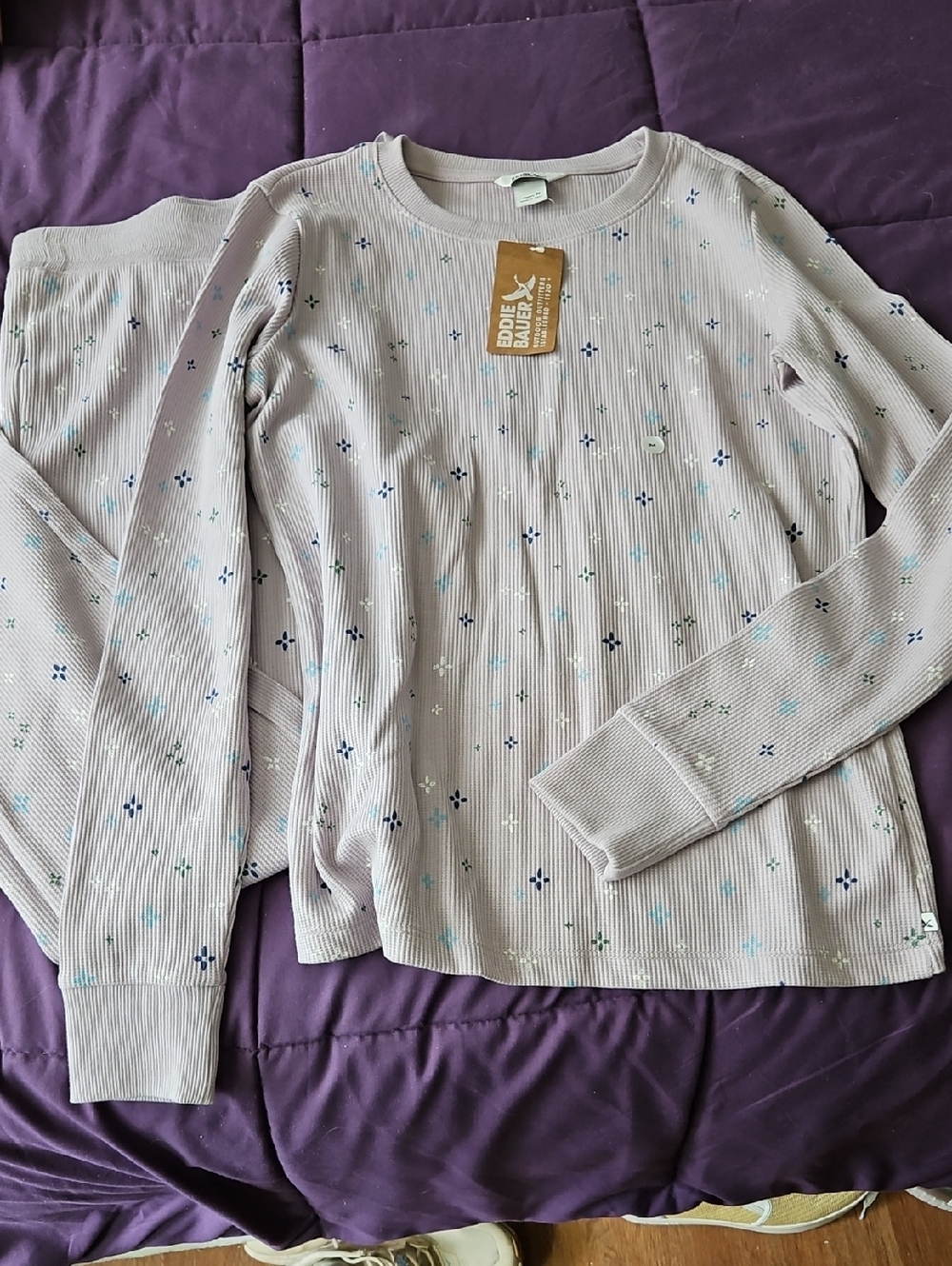 Eddie Bauer Light Lavender Ribbed Long-Sleeve Top And Bottoms